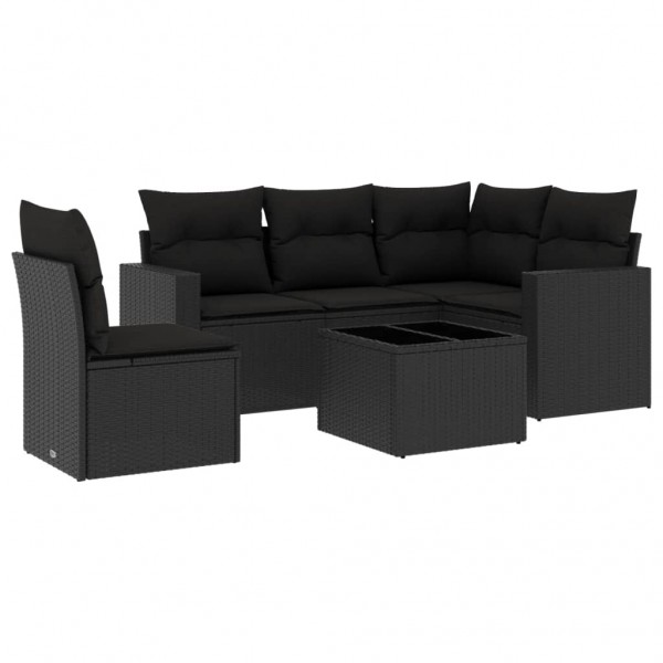 6 pcs conjunto sofás de jardim c/ almofadões vime PE preto M 2