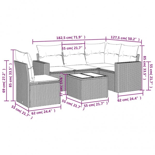 Set muebles de jardín 6 piezas y cojines ratán sintético negro M 3