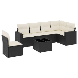 7 pcs conjunto de sofás p/ jardim c/ almofadões vime PE preto H