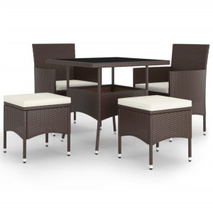 5 pcs conjunto de jantar p/ jardim vime PE castanho H