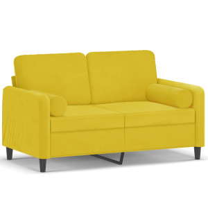 Sofá 2 lugares c/ almofadas decorativas 120 cm veludo amarelo H