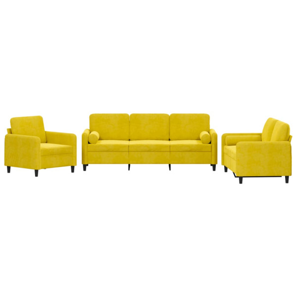 3 pcs conjunto de sofás com almofadas veludo amarelo M 2