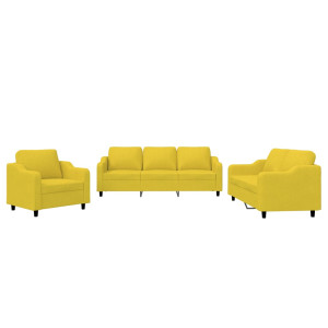 3 pcs conjunto de sofás com almofadões tecido amarelo-claro H