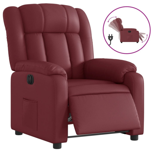 Sillón reclinable eléctrico de cuero sintético rojo tinto M 2