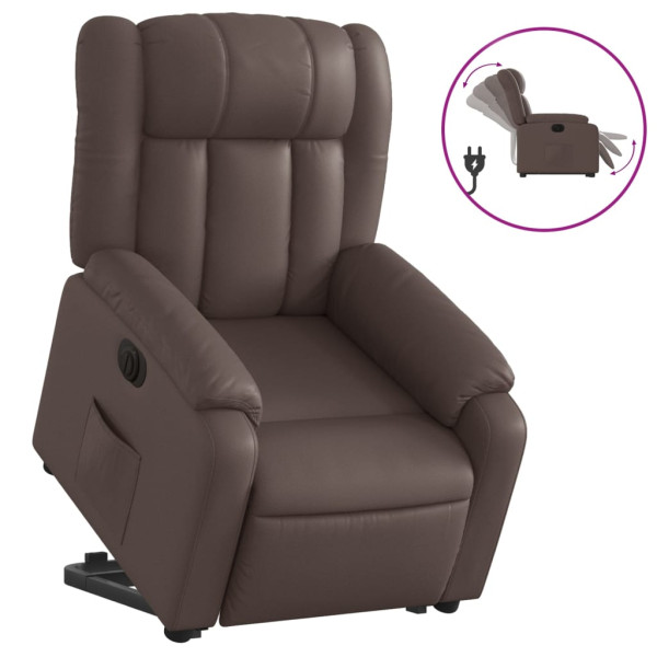 Sillón reclinable elevable eléctrico de cuero sintético marrón M 2