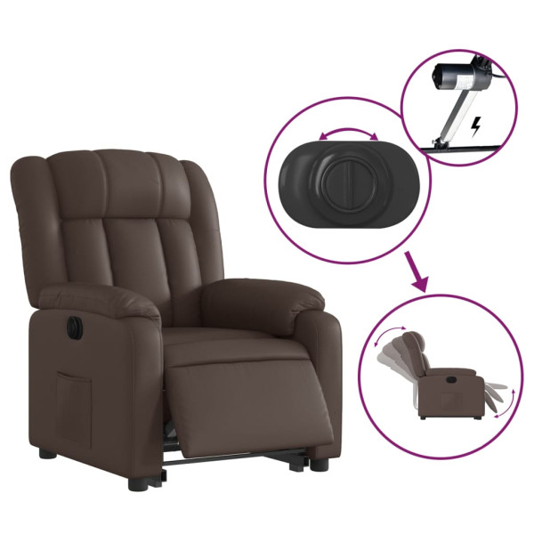 Sillón reclinable elevable eléctrico de cuero sintético marrón M 5
