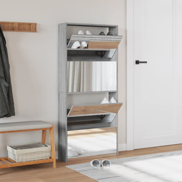 Mueble zapatero con espejo 4 niveles gris Sonoma 63x17x134 cm M 3