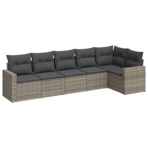 6 pcs conjunto sofás de jardim com almofadões vime cinzento H