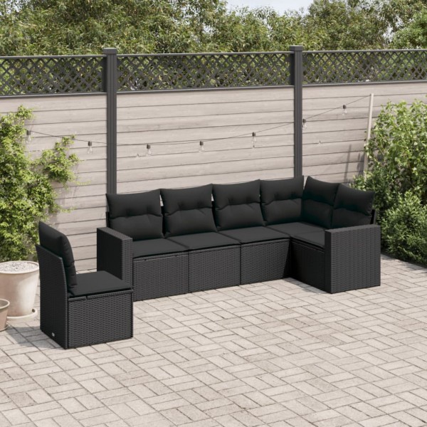 6 pcs conjunto sofás de jardim c/ almofadões vime PE preto D