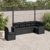 6 pcs conjunto sofás de jardim c/ almofadões vime PE preto 1