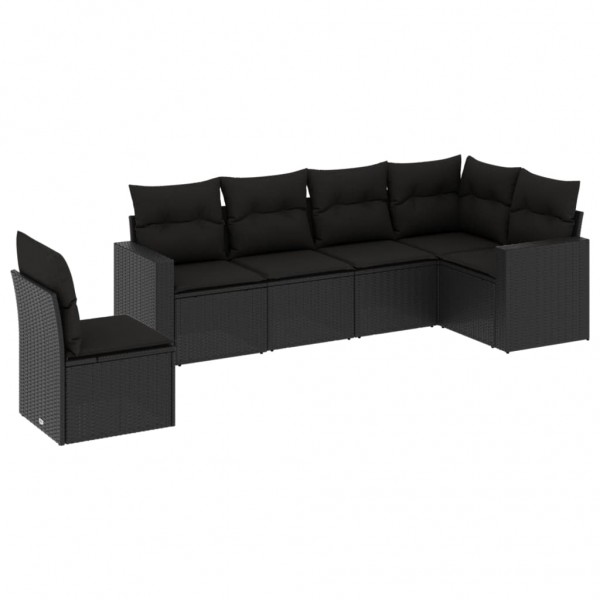 Set muebles de jardín 6 piezas y cojines ratán sintético negro M 2