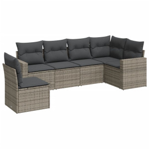 6 pcs conjunto sofás de jardim com almofadões vime cinzento H