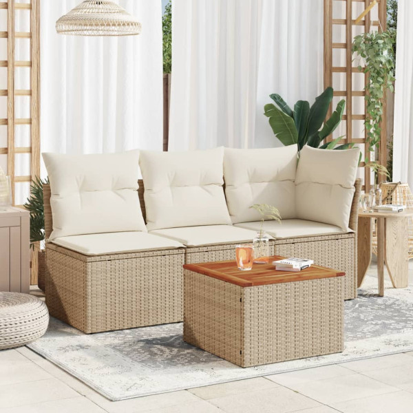 Mesa de jardín ratán sintético madera acacia beige 55x55x37 cm M 3