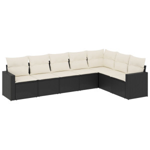 7 pcs conjunto de sofás p/ jardim c/ almofadões vime PE preto H