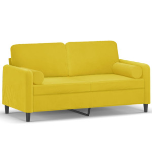 Sofá 2 lugares c/ almofadas decorativas 140 cm veludo amarelo H