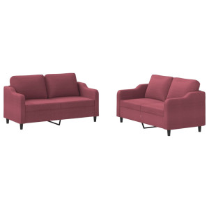 2 pcs conjunto de sofás com almofadões tecido vermelho tinto H
