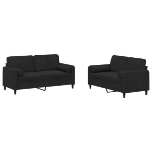 2 pcs conjunto de sofás com almofadas veludo preto H