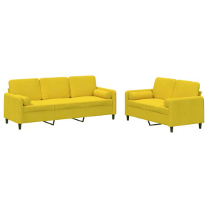 2 pcs conjunto de sofás com almofadas veludo amarelo H