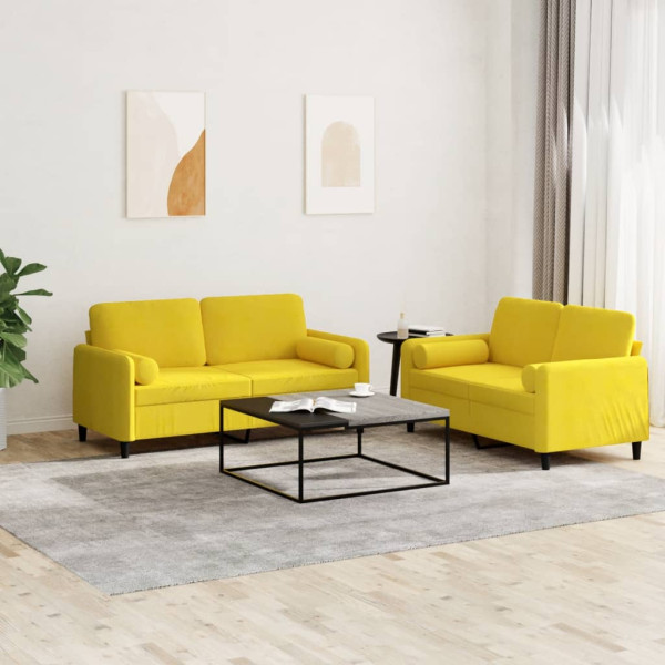2 pcs conjunto de sofás com almofadas veludo amarelo D