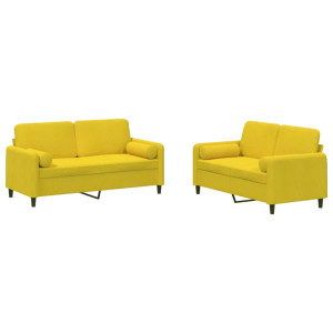2 pcs conjunto de sofás com almofadas veludo amarelo H