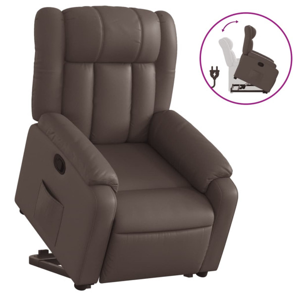 Sillón reclinable elevable cuero sintético marrón M 2