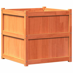 Jardinera exterior madera maciza pino marrón cera 70x70x70 cm H