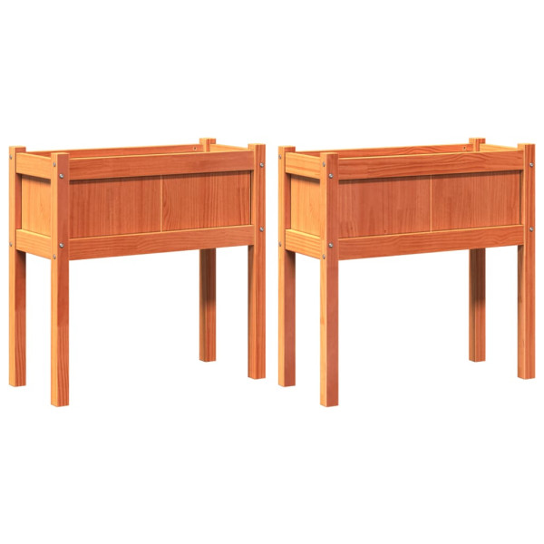 Floreiras de jardim c/ pernas 2 pcs pinho maciço castanho cera M 2