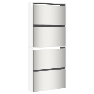 Mueble zapatero con espejo 4 niveles blanco brillo 63x17x134 cm H