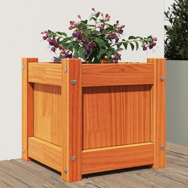 Jardinera exterior madera maciza pino marrón cera 31x31x31 cm D