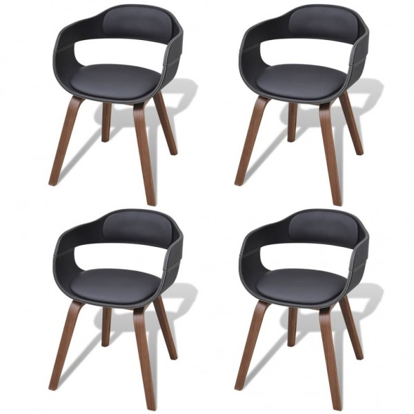 Sillas de comedor 4 uds madera curvada cuero sintético negro D