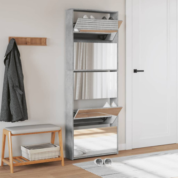 Mueble zapatero y espejo 5 niveles gris hormigón 63x17x169.5 cm M 3