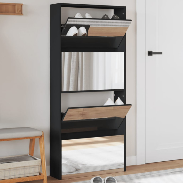 Mueble zapatero con espejo 4 niveles negro 63x17x134 cm D