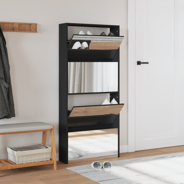 Mueble zapatero con espejo 4 niveles negro 63x17x134 cm M 3