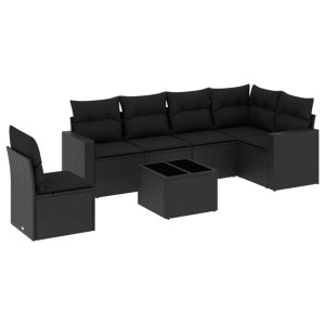 7 pcs conjunto de sofás p/ jardim c/ almofadões vime PE preto H