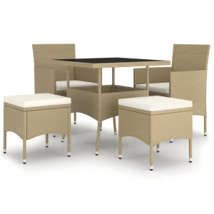 5 pcs conjunto de jantar para jardim vime PE bege H