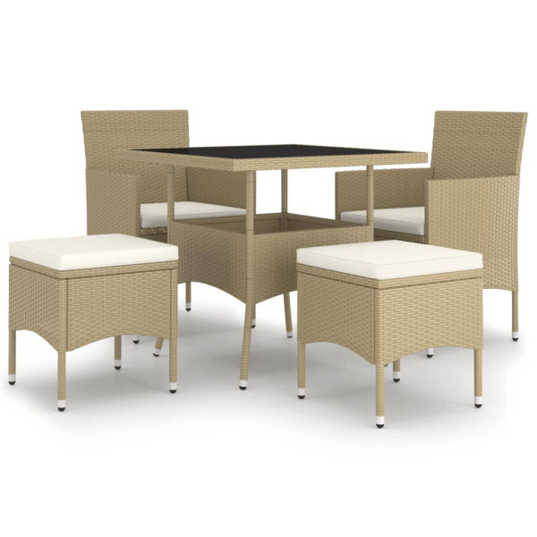 Juego de comedor para jardín de 5 piezas ratán sintético beige M 2