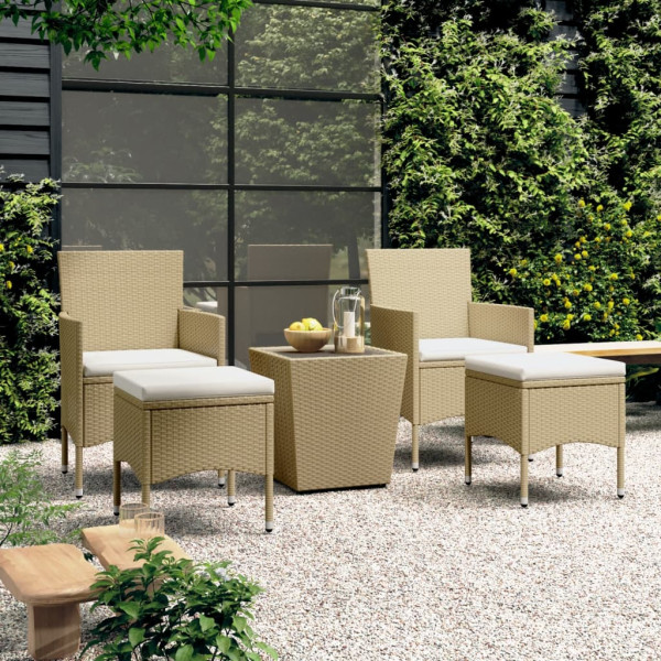 Set comedor jardín 5 pzas ratán sintético vidrio templado beige D