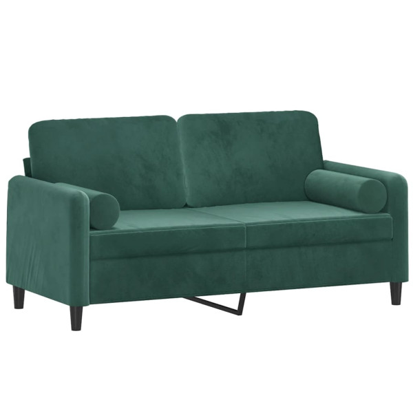 Sofá 2 lug. c/ almofadas decorativas 140cm veludo verde-escuro M 3