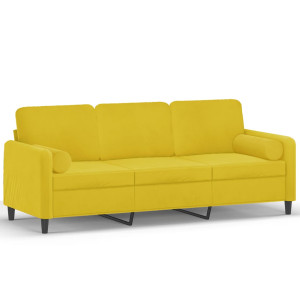 Sofá 3 lugares c/ almofadas decorativas 180 cm veludo amarelo H