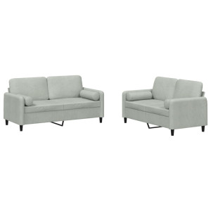 2 pcs conjunto de sofás com almofadas veludo cinzento-claro H