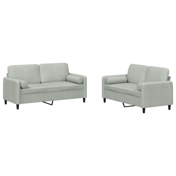 2 pcs conjunto de sofás com almofadas veludo cinzento-claro M 2
