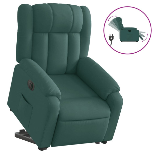Sillón eléctrico reclinable elevable de tela verde oscuro M 2