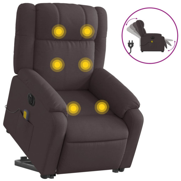 Sillón masaje eléctrico reclinable elevable tela marrón oscuro M 2