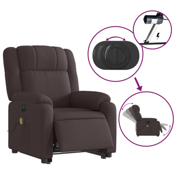 Sillón masaje eléctrico reclinable elevable tela marrón oscuro M 5