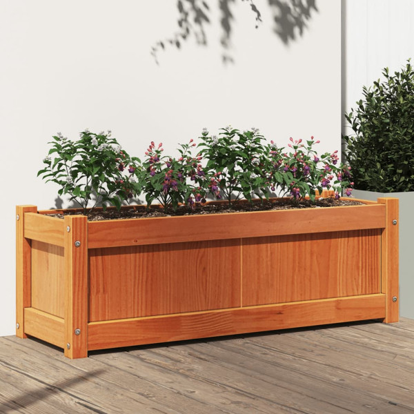 Jardinera exterior madera maciza pino marrón cera 90x31x31 cm D