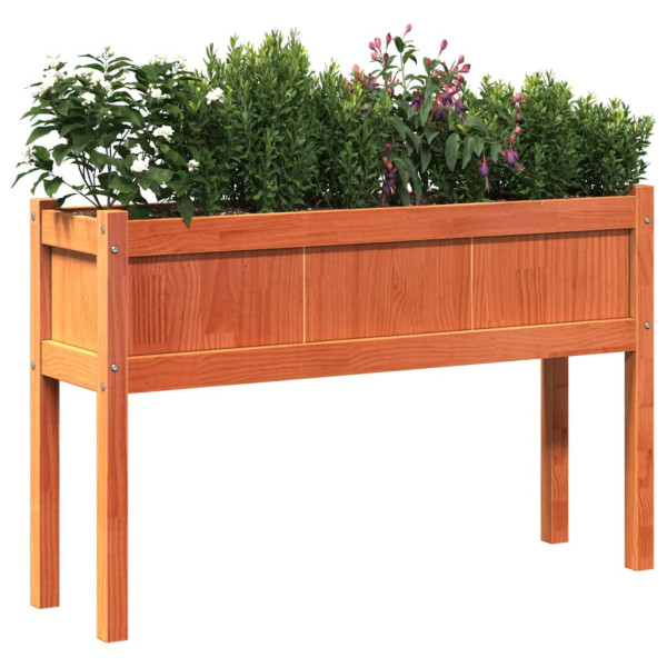Jardinera con patas madera maciza pino marrón cera 110x31x70 cm M 4