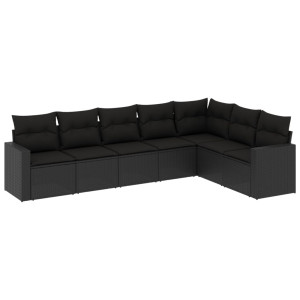 7 pcs conjunto de sofás p/ jardim c/ almofadões vime PE preto H