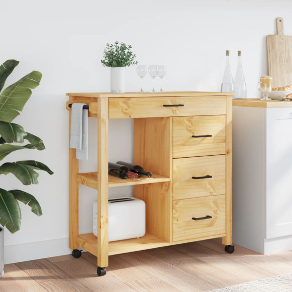 Carrito de cocina MONZA madera maciza de pino 84x40x90 cm M 3