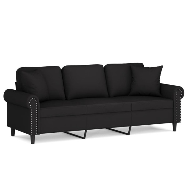 Sofá 3 lugares c/ almofadas decorativas 180 cm veludo preto M 2
