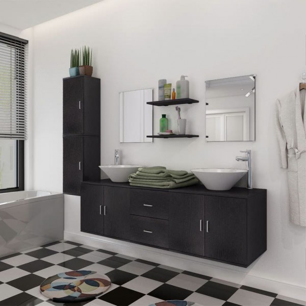 Conjunto de muebles de baño y lavabo 9 piezas negro M 3